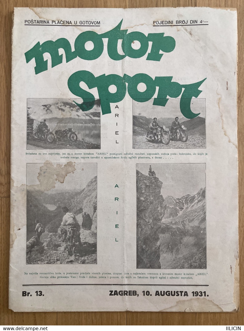 Magazine Newspapers NO000057 - Motor Sport #13 Yugoslavia Croatia (Hrvatska) Zagreb 1931-08-10 - Automobile & Transport