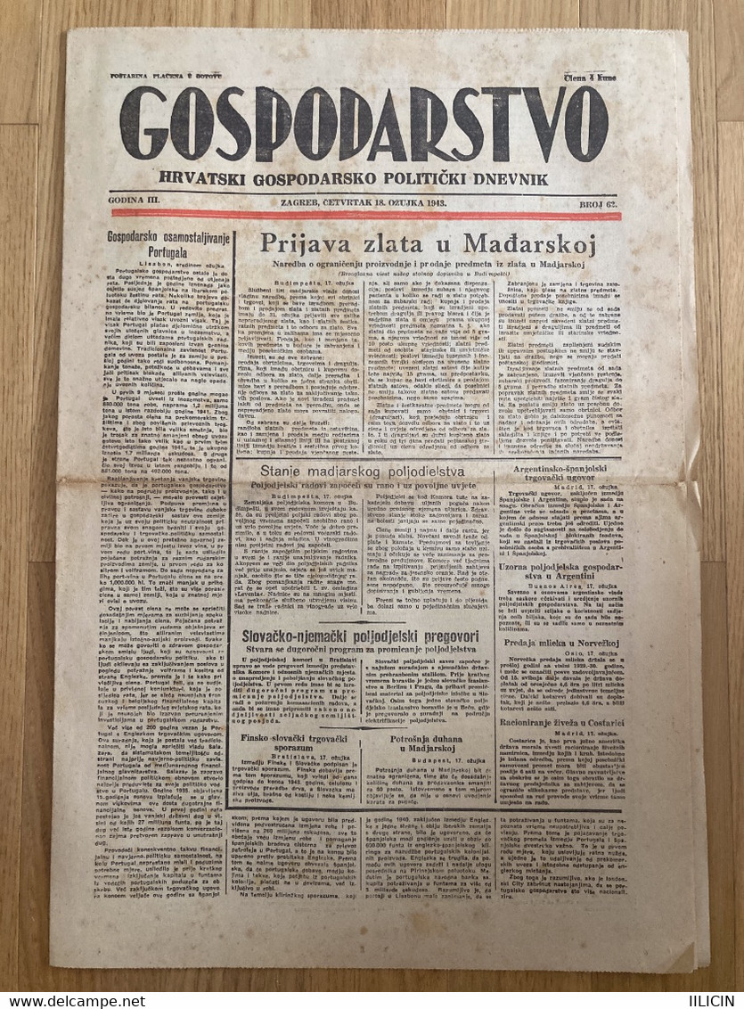 Magazine Newspapers NO000064 - Gospodarstvo #62 Croatia (Hrvatska) NDH 1943-03-18 Ustase WW2 - Sonstige & Ohne Zuordnung