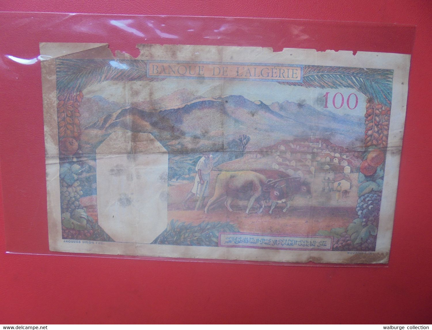 ALGERIE 100 FRANCS 1939 ABIMER ! Circuler (B.24) - Algérie