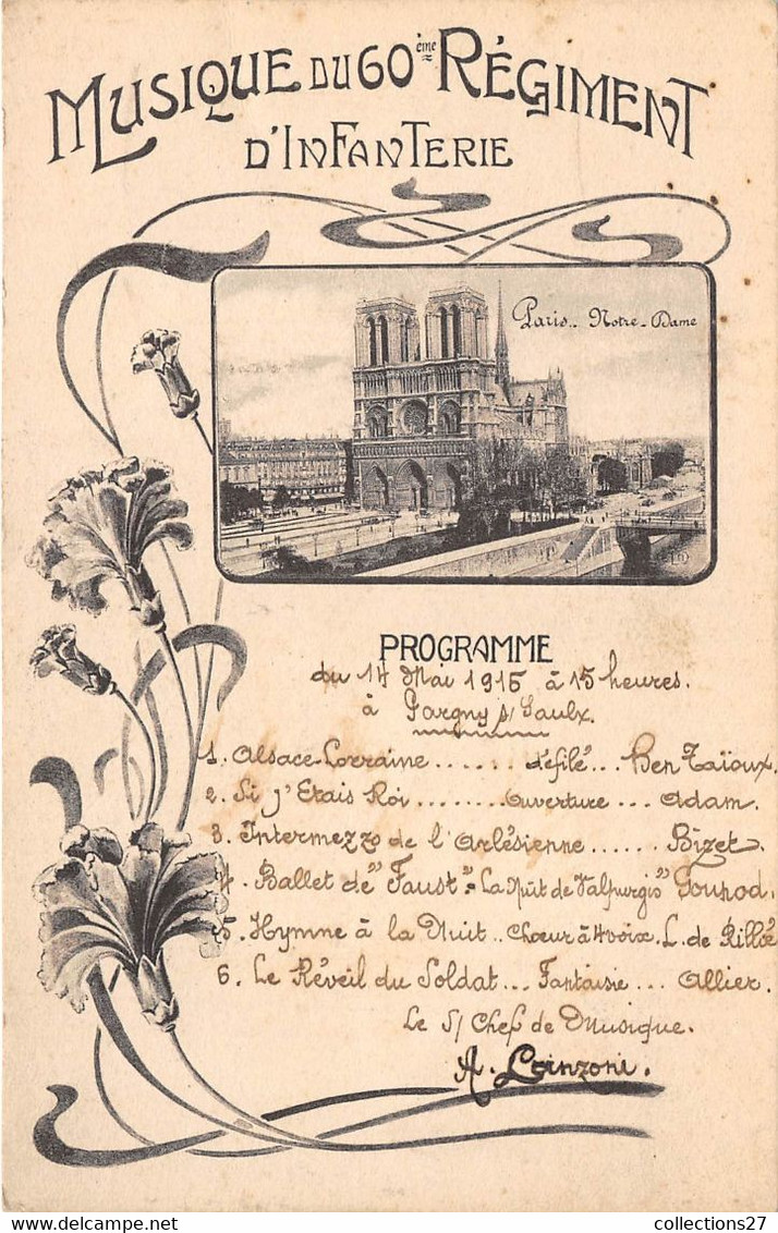 PARIS-MUSIQUE DU 60 éme REGIMENT D'INFANTERIE - PROGRAMME , PARIS NOTRE-DAME - Autres & Non Classés