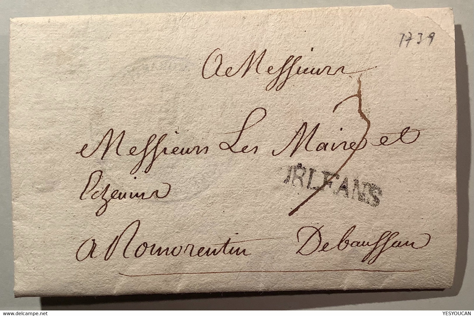 1739 ORLEANS Lettre>Romorentin: Réquisition Militaire Regimement Cavalerie De Noailles(France Loiret 43 - 1701-1800: Précurseurs XVIII