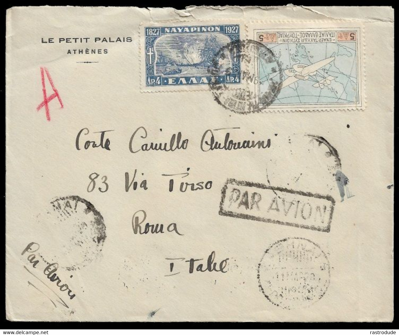 1929 GREECE COVER - 5d PATAKONIA AIRPOST AIRMAIL To ROME, ITALY - Cartas & Documentos