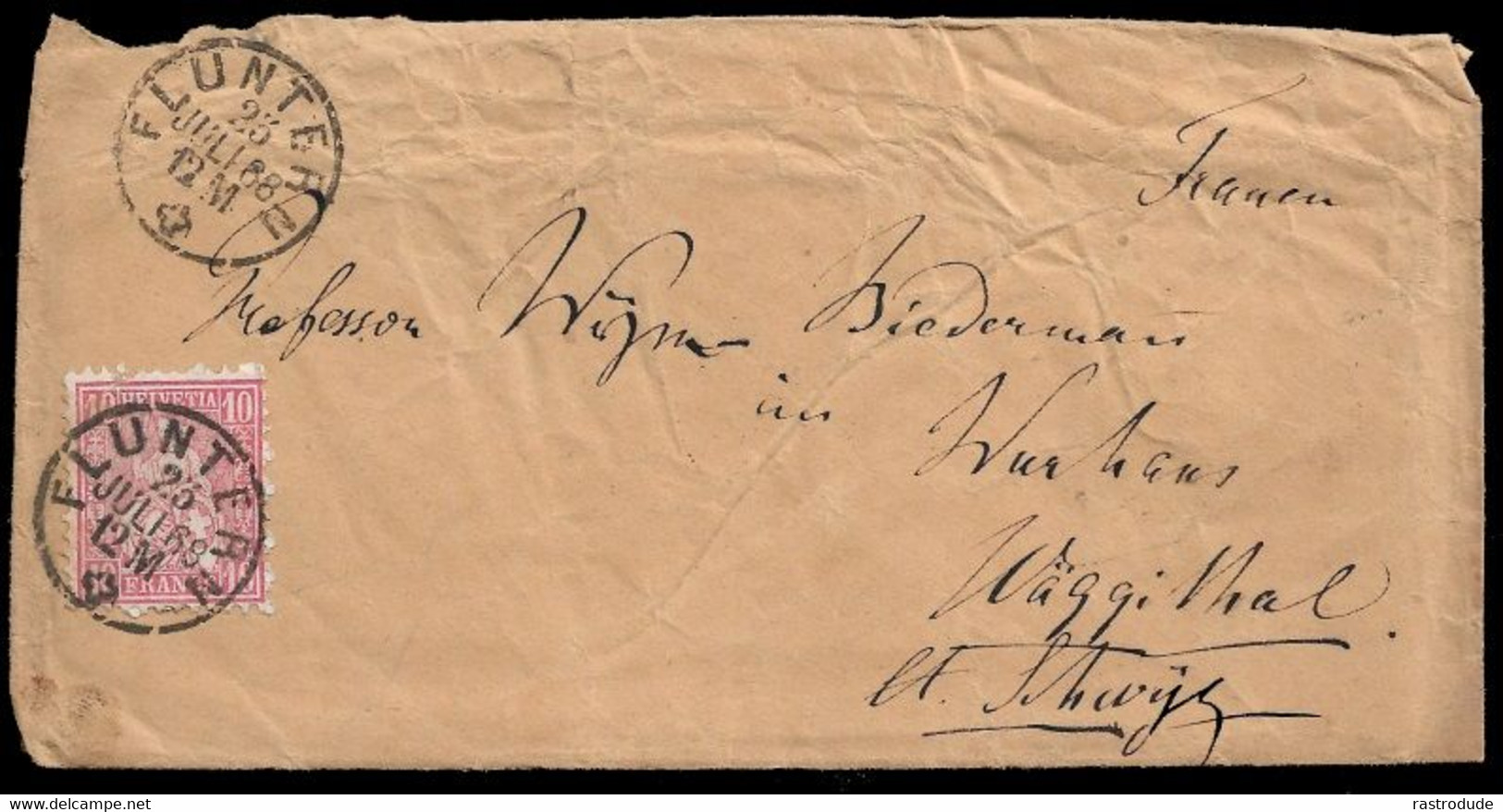 1868, 23 JULI -  SCHWEIZ SUISSE SWITZERLAND - 10Rp BRIEF (SBK 38) - FLUNTERN (ZÜRICH ZH) - Cartas & Documentos