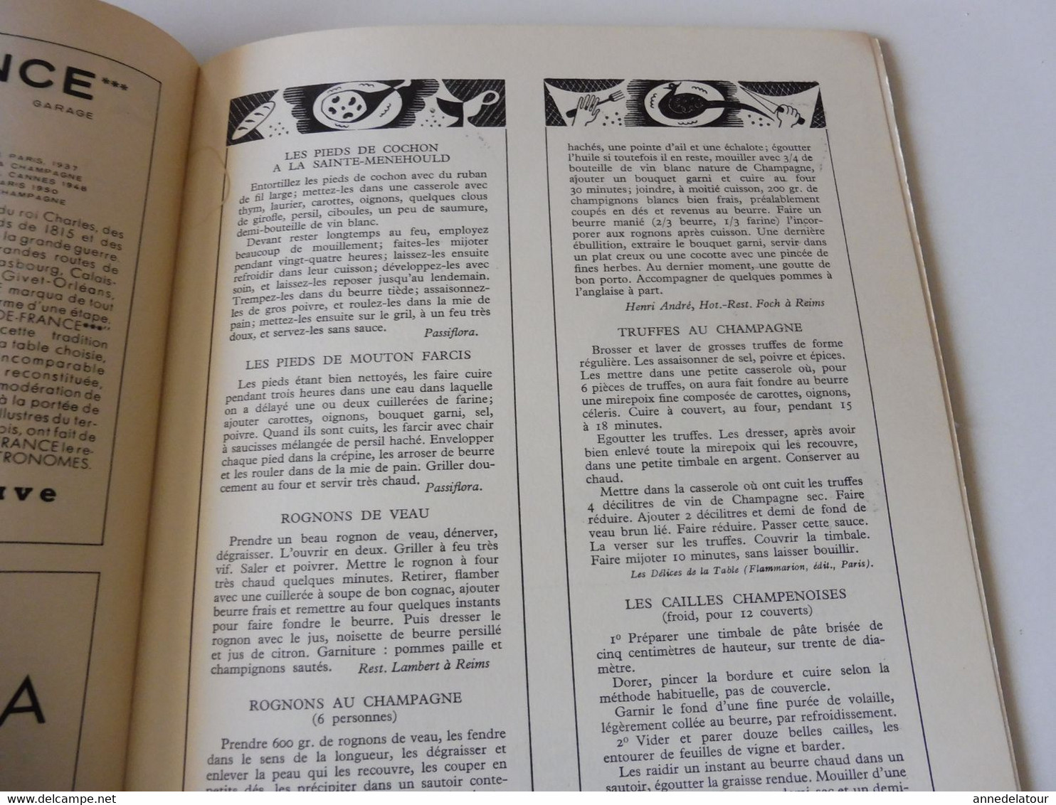 CHAMPAGNE 1951 LA FRANCE À TABLE:Fêtes de la vigne et du vin;Gastronomie; Reims, Les Riceys, Troyes, Provins, Etuf, Etc