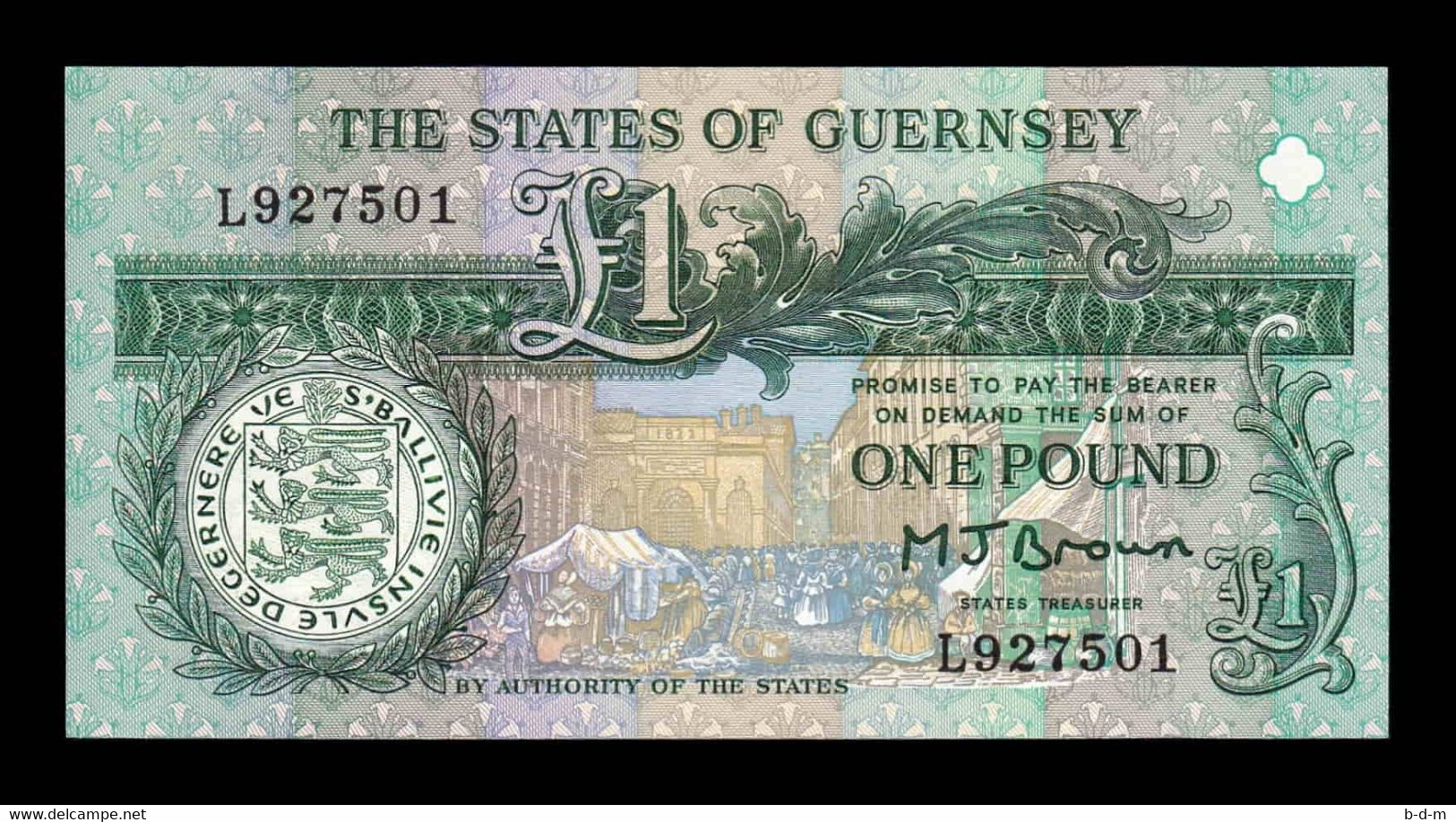 Guernsey 1 Pound 1991 Pick 52a SC-/SC AUNC/UNC - Guernesey