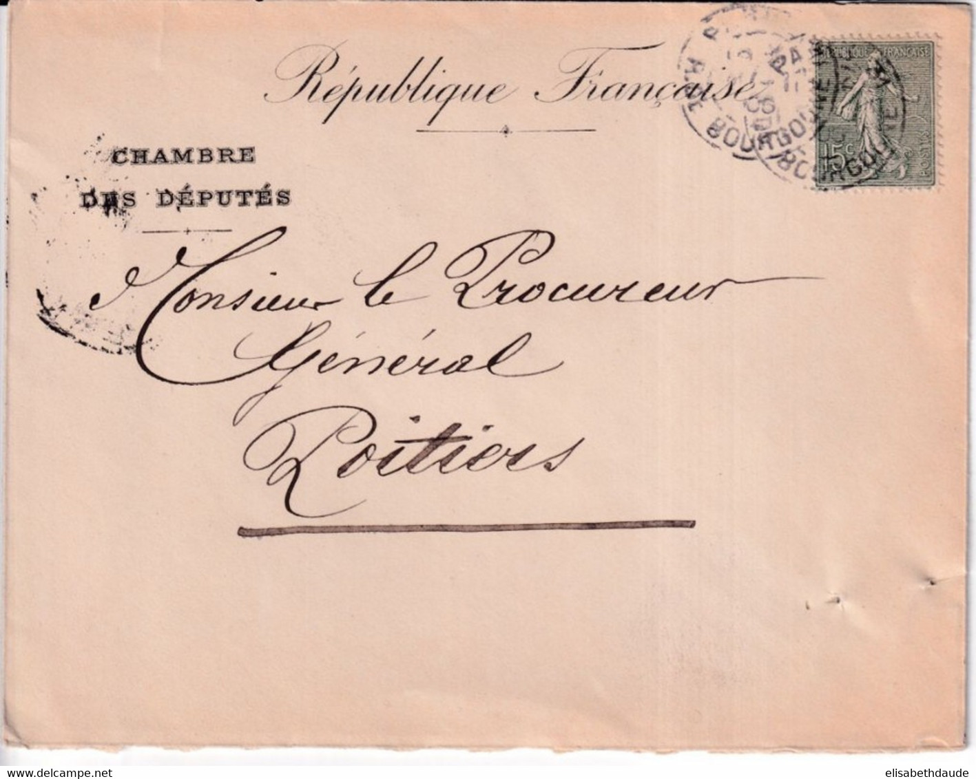 1906 - SEMEUSE - ENVELOPPE De La CHAMBRE DES DEPUTES =>  POITIERS (VIENNE) - 1903-60 Sower - Ligned