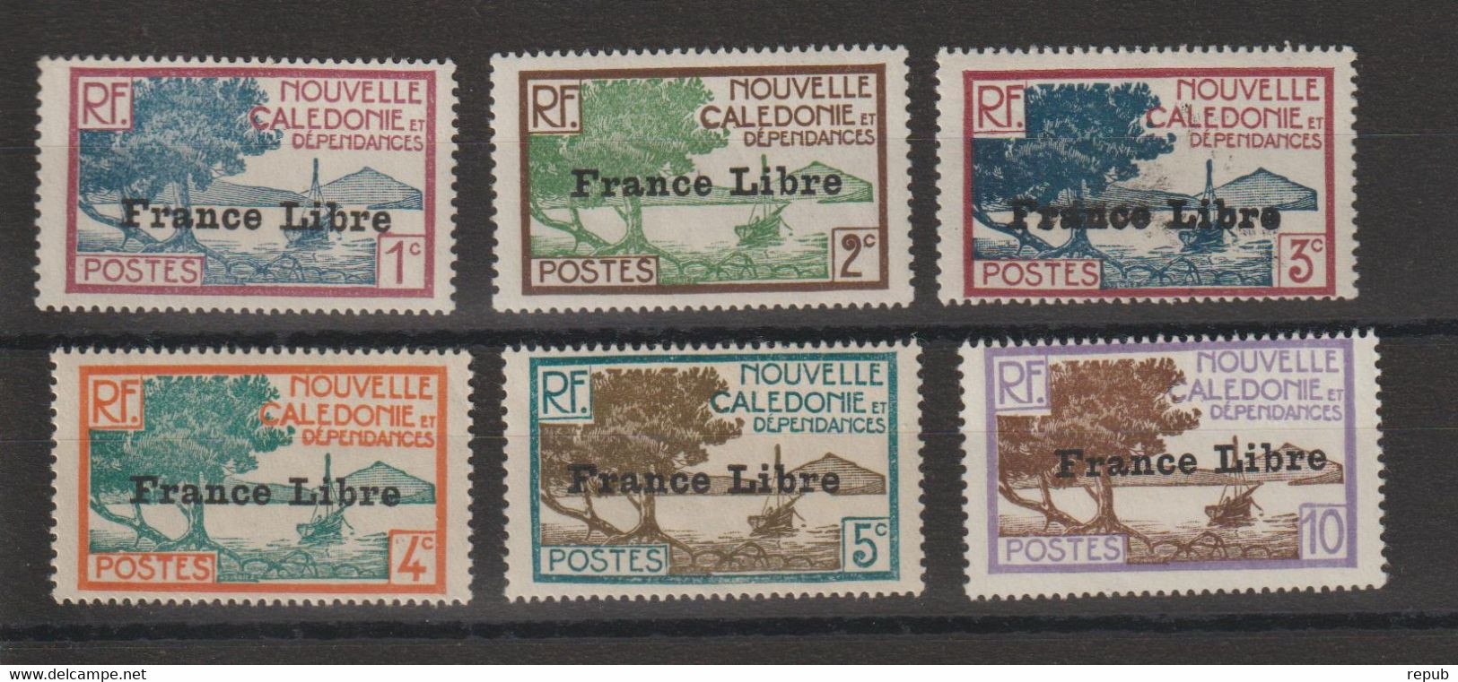 Nouvelle Calédonie 1941 France Libre 195-200, 6 Val * Charnière MH - Neufs