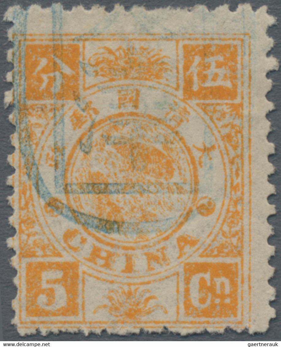 China: 1894, Dowager 5 C. Orange Cancelled By Blue Seal Of Tientsin. - 1912-1949 Republic