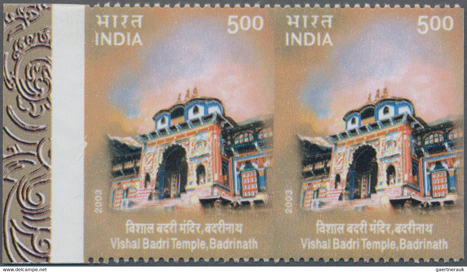 Indien: 2003 'Vishal Badri Temple' 5r. IMPERF Left-hand Marginal Pair, Mint Never Hinged, Fresh, Fin - Unused Stamps