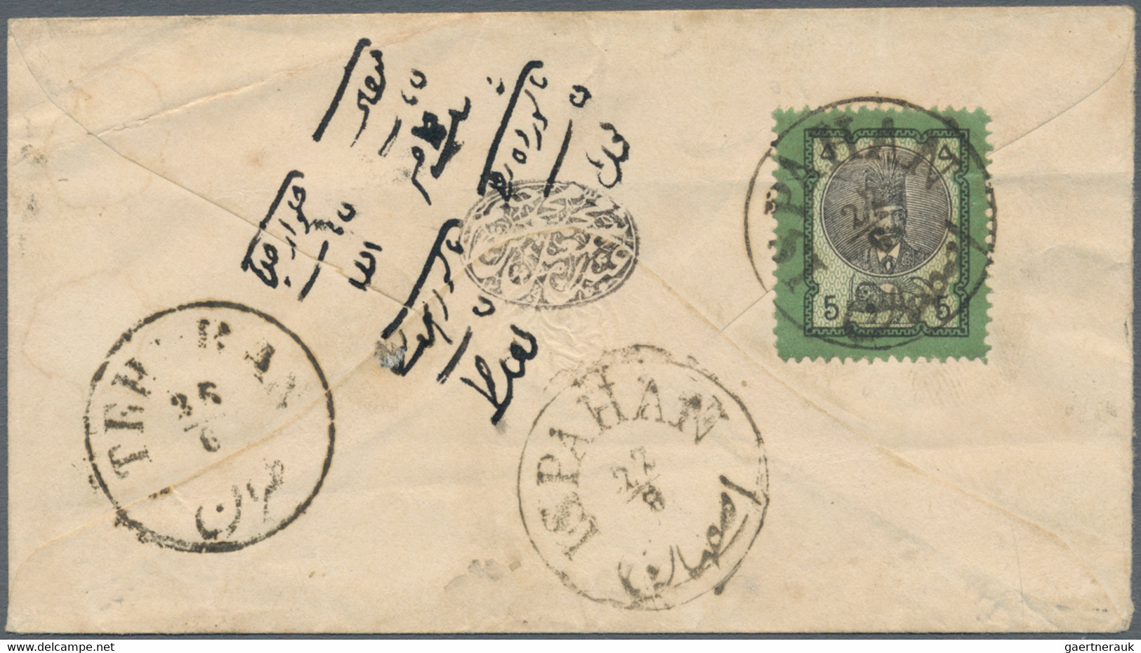 Iran: 1879, 5 Ch Green/black On Reverse Of Cover From Isfahan To Teheran. - Irán