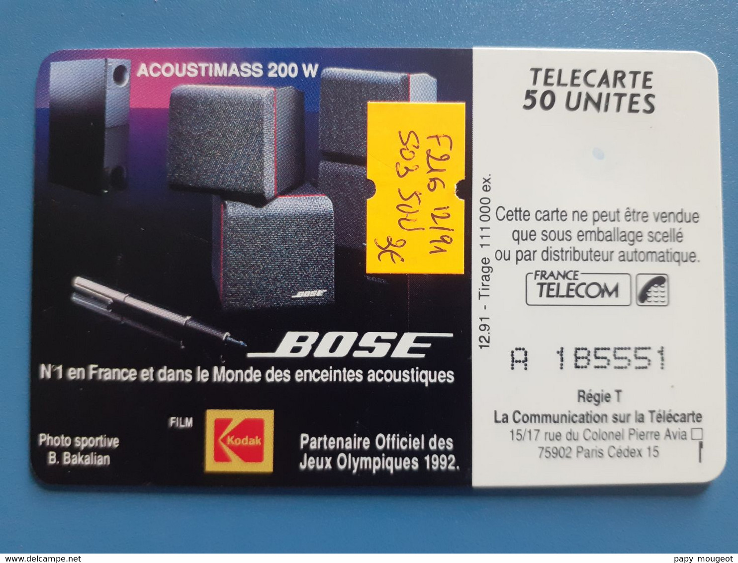 F216 Bose Patinage Artistique 50U SO3 12/91 N° A 1B5551 - Jeux Olympiques