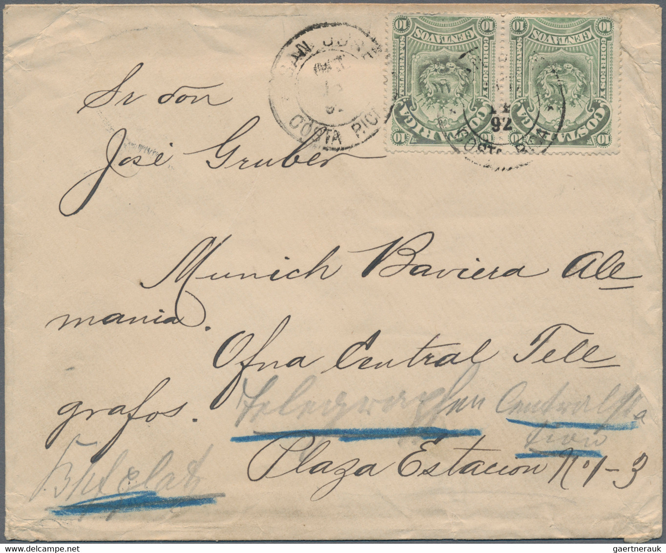 Costa Rica: 1891/1894, Group Of 3 Covers, Comprising 10 C Red-brown 'President Alfaro', Single Frank - Costa Rica