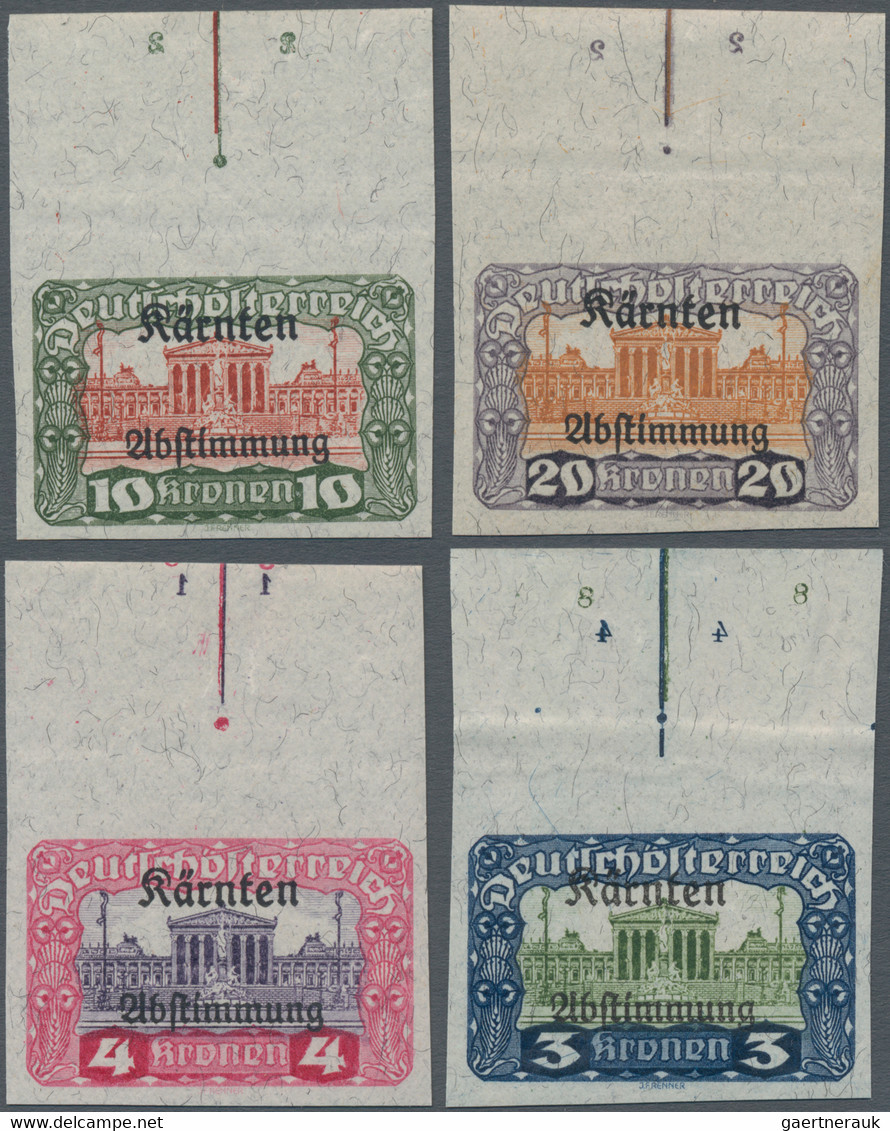 Österreich: 1920, 3, 4, 7 1/2, 10 Und 20 Kr. Volksabstimmung In Kärnten, Vier Werte Vom Bogenrand Mi - Other & Unclassified