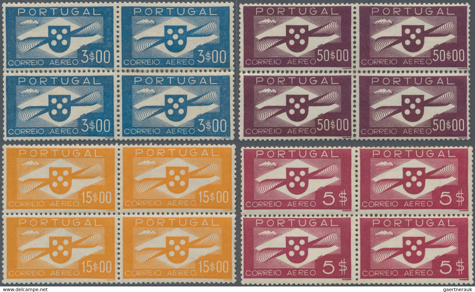 Portugal: 1936 - 1941, 1,50 To 50 E Airmail Issue, Complete Set In Blocks Of Four Mint Never Hinged, - Unused Stamps