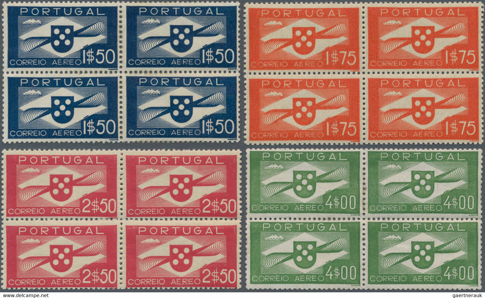 Portugal: 1936 - 1941, 1,50 To 50 E Airmail Issue, Complete Set In Blocks Of Four Mint Never Hinged, - Unused Stamps