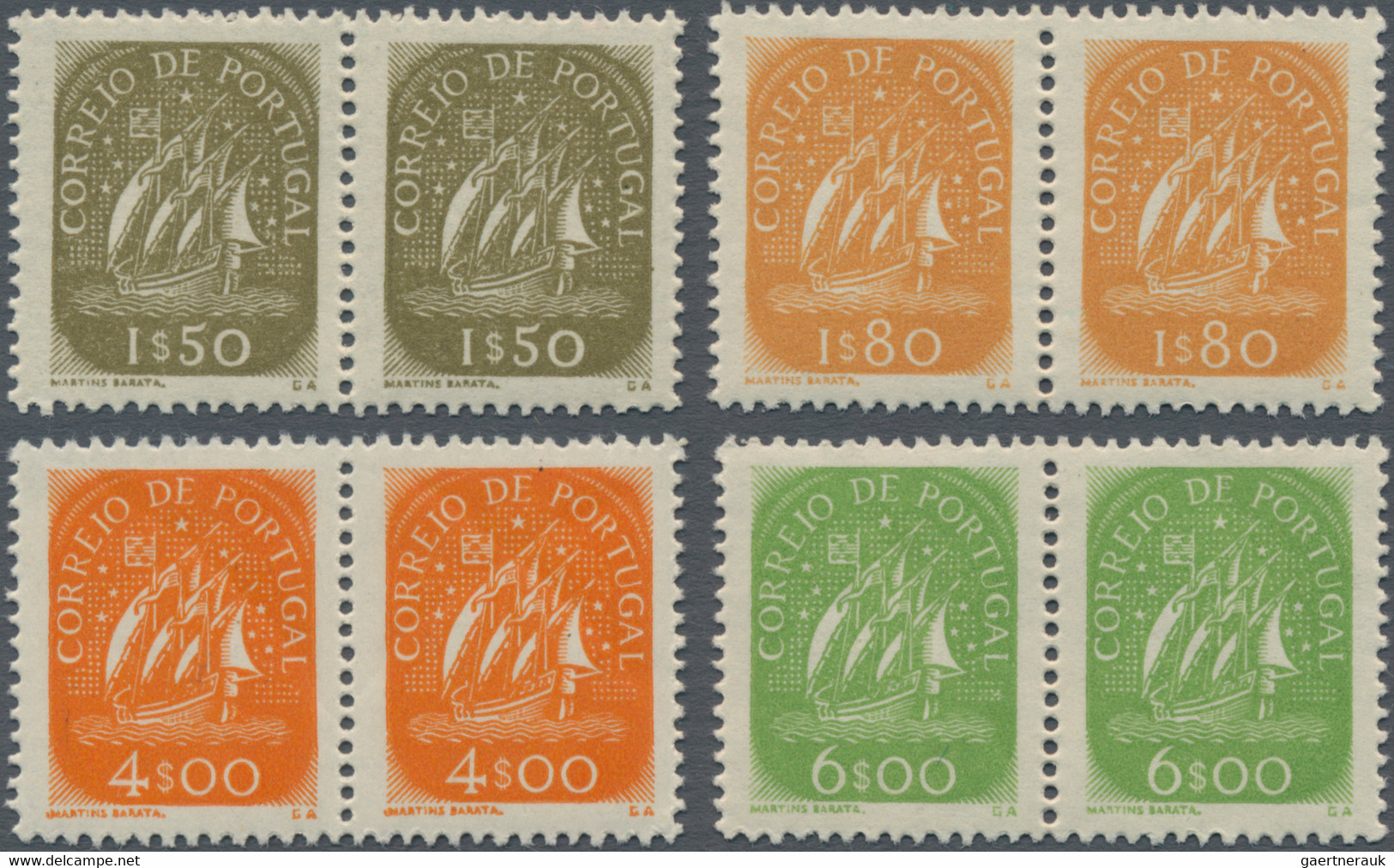 Portugal: 1949, Definitives Caravelle, Four Values In Horizontal Pairs, Mint Never Hinged (natural G - Ongebruikt