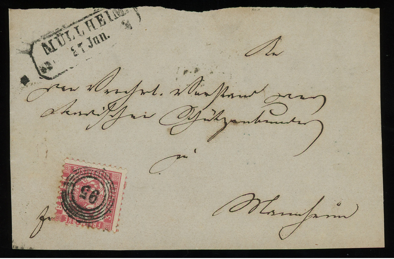 TREASURE HUNT [01942] Baden 1860s Cover From Müllheim Bearing 3kr Rose, Framed Postmark, Numeral “95” Cancel On Stamp - Sonstige & Ohne Zuordnung