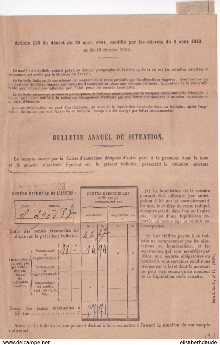 SEMEUSE PREOBLITERE ! - IMPRIME "CAISSE RETRAITE" De ANGERS (MAINE ET LOIRE) => PARIS - 1906-38 Semeuse Camée