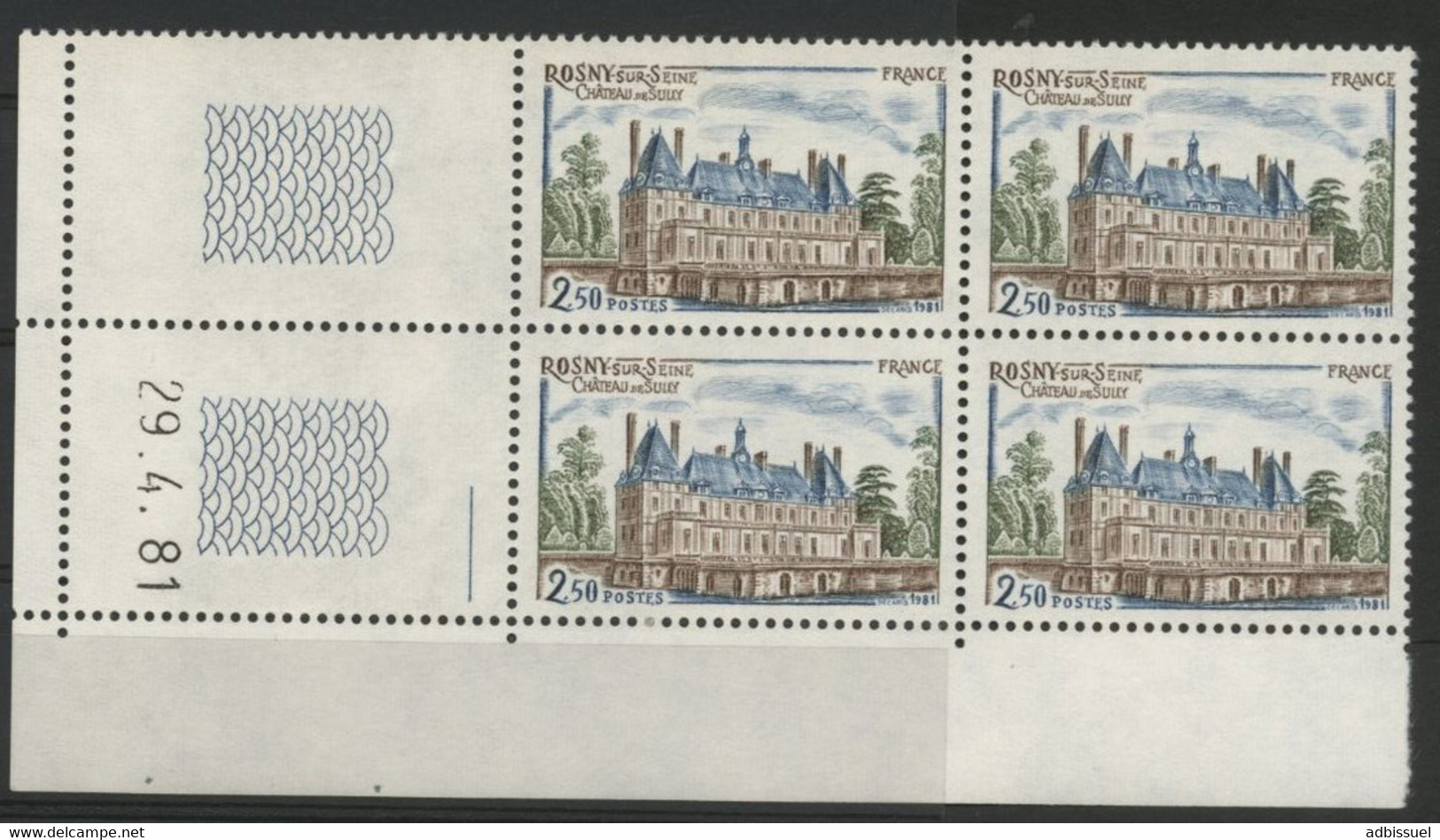 N° 2135 Château De Sully. Bloc De 4 Avec Coin Daté Du 29/4/81. Neuf ** (MNH). Vendu à La Valeur Faciale. TB - 1980-1989