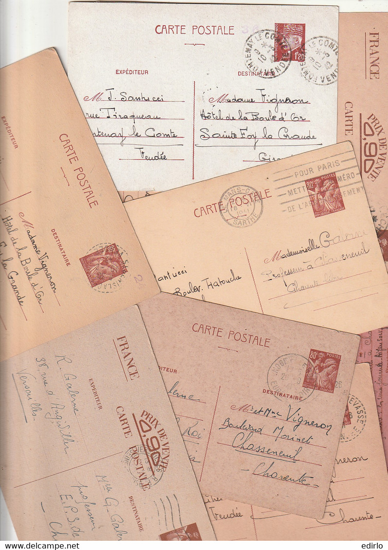 GUERRE 1939 Entiers Postaux Et Cartes Inter Zone (25/30%) Abondament écrites Au Même Destinataire  Soit 185 Ex - 1939-45