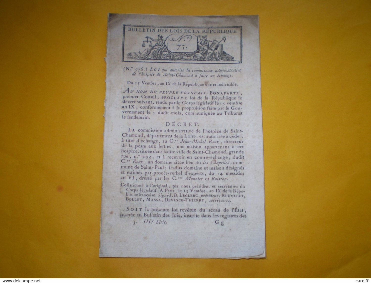 An IX:Tarif Ponts De Paris,Jardin Des Plantes,Louvre,pont Neuf à Lyon.Travaux Canaux Aigues Mortes.Hospice Gimont,St Cha - Décrets & Lois