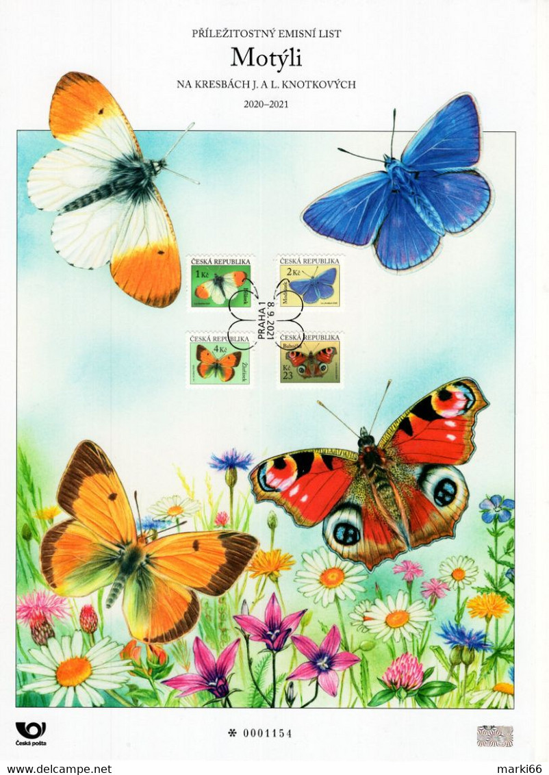 Czech Republic - 2021 - Butterflies On Stamps - Special Numbered Commemorative Sheet With Hologram In Folder - Brieven En Documenten