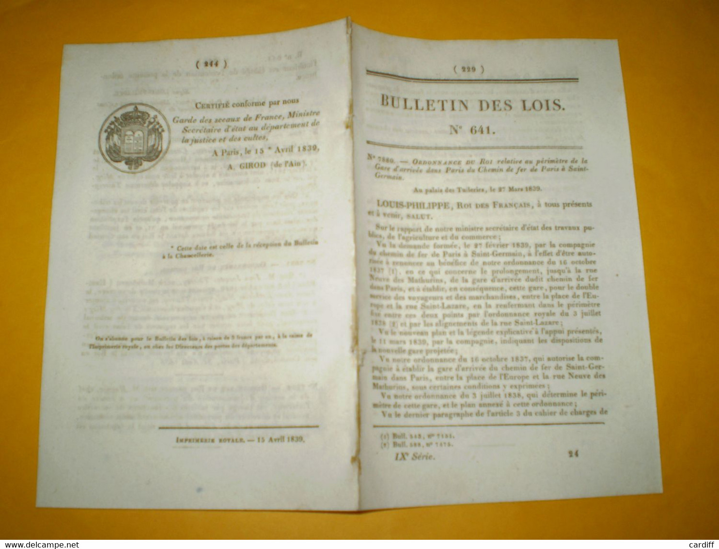 1839 : Gare St Lazare Place De L'Europe. Bulle Canonique Reims; évêché De  Meaux .Composition Conservations Forestières - Décrets & Lois