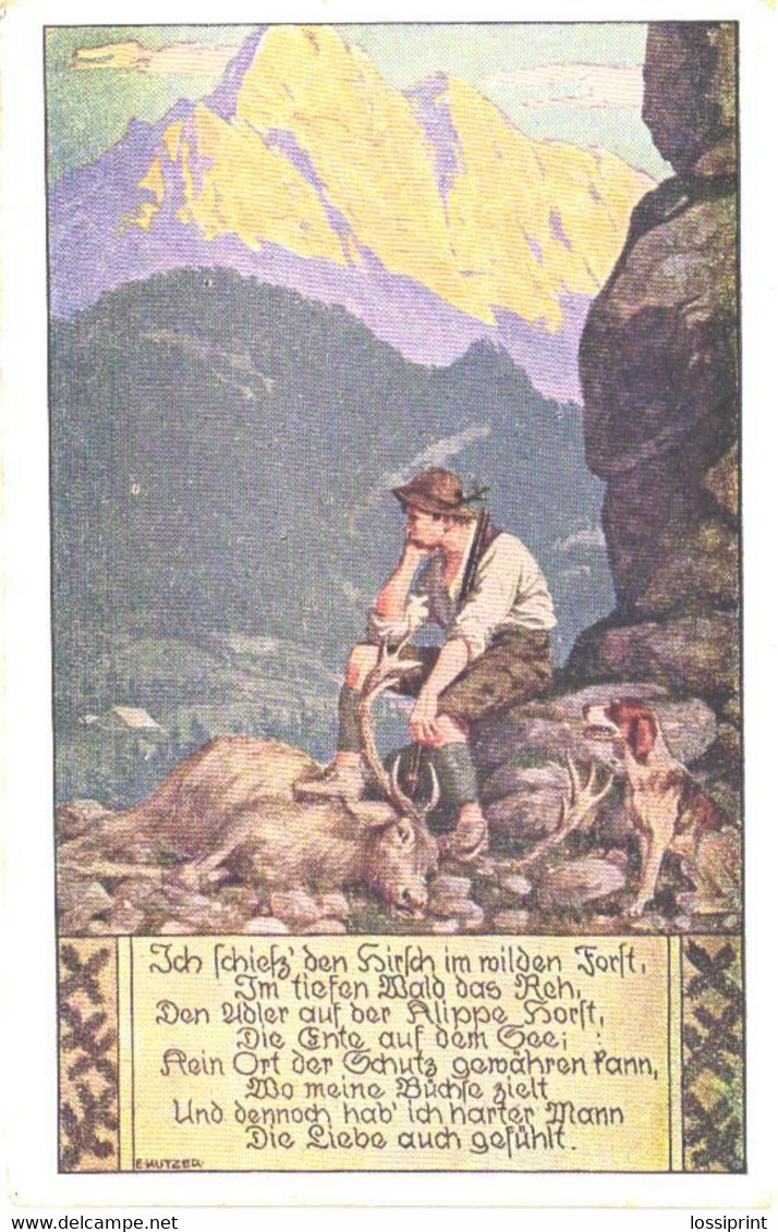 Volksliederkarten Nr. 9, E.Kutzer:Ich Schiess Hirsch Im Wilden Forst., Pre 1940 - Kutzer, Ernst