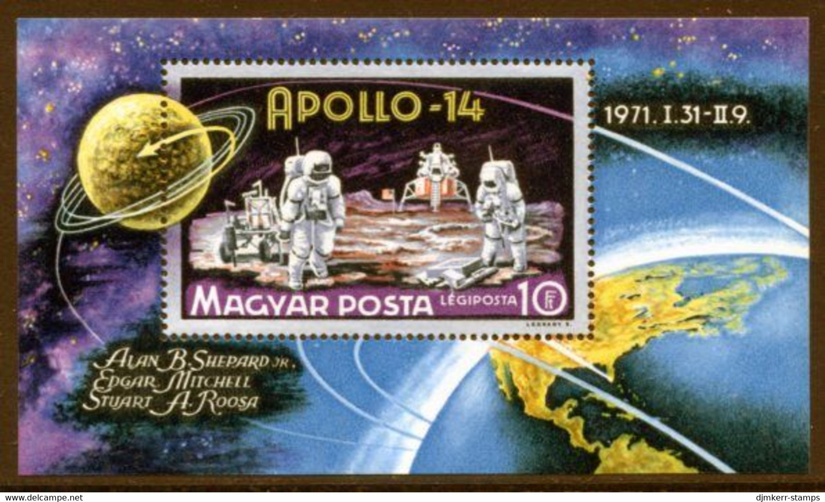 HUNGARY 1971 Apollo 14 Block MNH / **.  Michel Block 80 - Unused Stamps