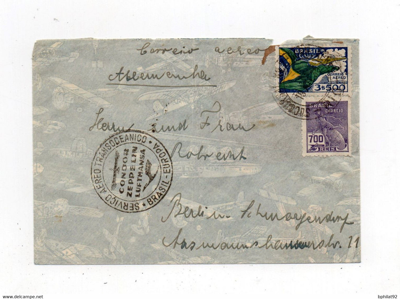 !!! BRESIL, LETTRE DE RIO DE JANEIRO DE 1935 PAR CONDOR ZEPPELIN POUR L'ALLEMAGNE - Poste Aérienne (Compagnies Privées)