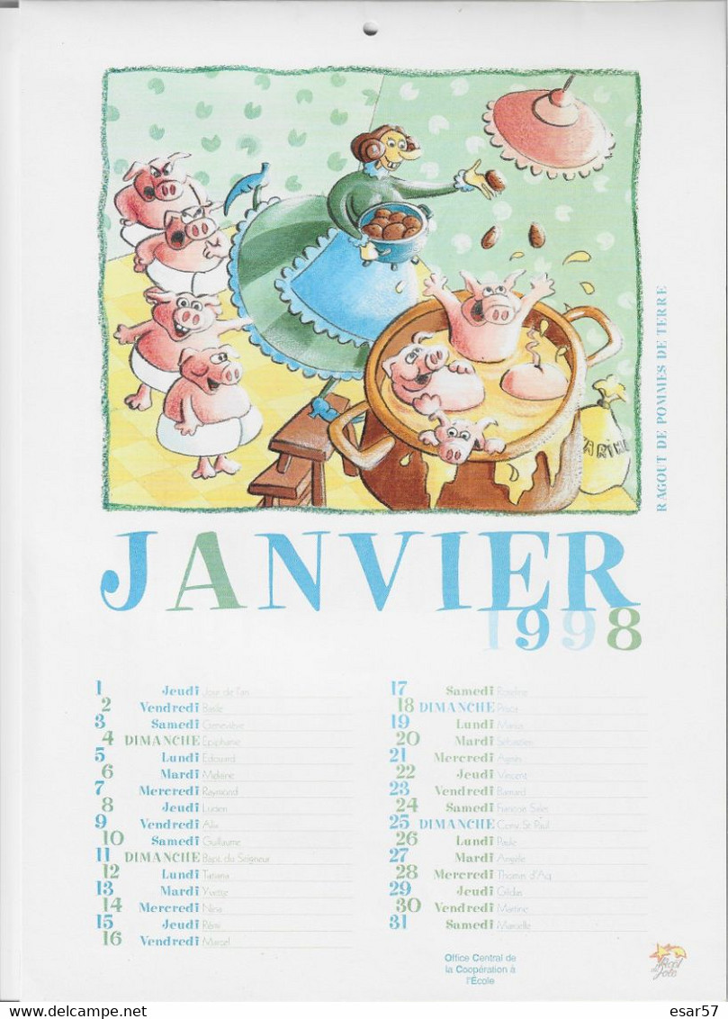 Calendrier 1998 OCCE 57  Les Recettes De Lorraine - Format A4 Détail Des 12 Recettes Dans Le Descriptif - Grand Format : 1991-00