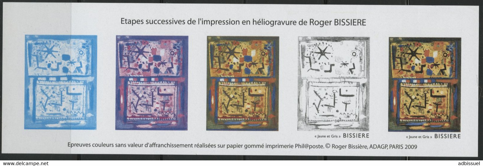 Roger Bissière "Jaune Et Gris" Feuillet Représentant Les étapes Successives De L'impression En Héliogravure Du Timbre - Modernos