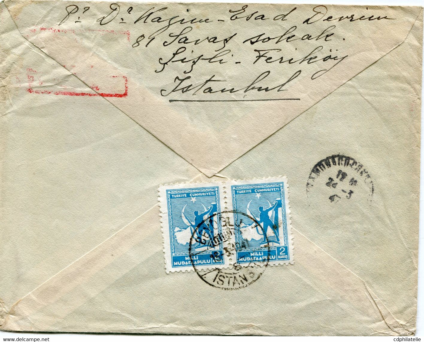 TURQUIE LETTRE RECOMMANDEE AVEC AFFRANCHISSEMENT COMPLEMENTAIRE AU DOS DEPART BEYOGLU 13-3-1947 ISTAMBUL POUR MONACO - Storia Postale