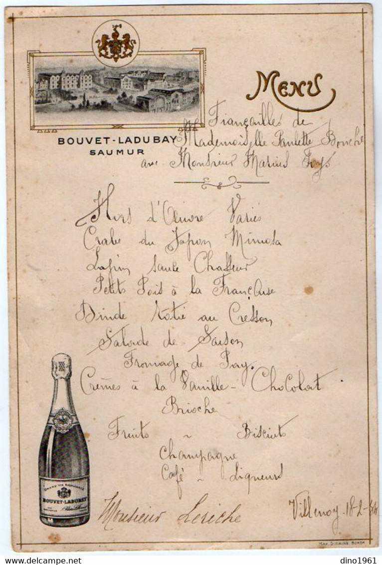 VP18.216 - 1934 - Menu - BOUVET - LADUBAY / SAUMUR - Famille LERICHE à VILLENOY ( S & M ) - Menu