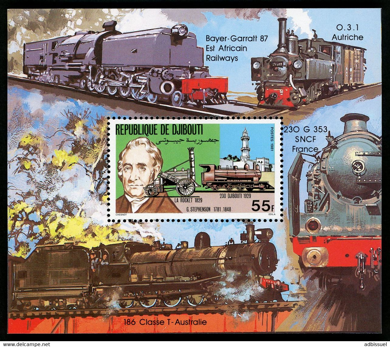 DJIBOUTI Bloc Spécial COTE 6 € N° 532 MNH ** TRAIN, LA ROCKET, 230 DJIBOUTI, STEPHENSON. TB/VG - Trenes