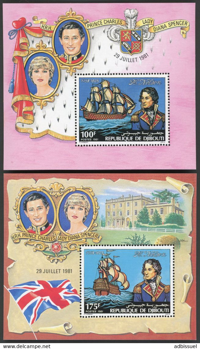 DJIBOUTI 2 Blocs Spéciaux COTE 26 € N° 537 + 538 MNH ** Prince Charles Lady Diana / Horatio NELSON. TB/VG - Royalties, Royals