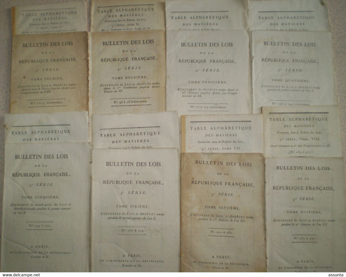 Bulletins Des Lois N° 1 à 317 De L'an VIII à L'an XI; Tables Alphabétique Et Chronologique - Décrets & Lois