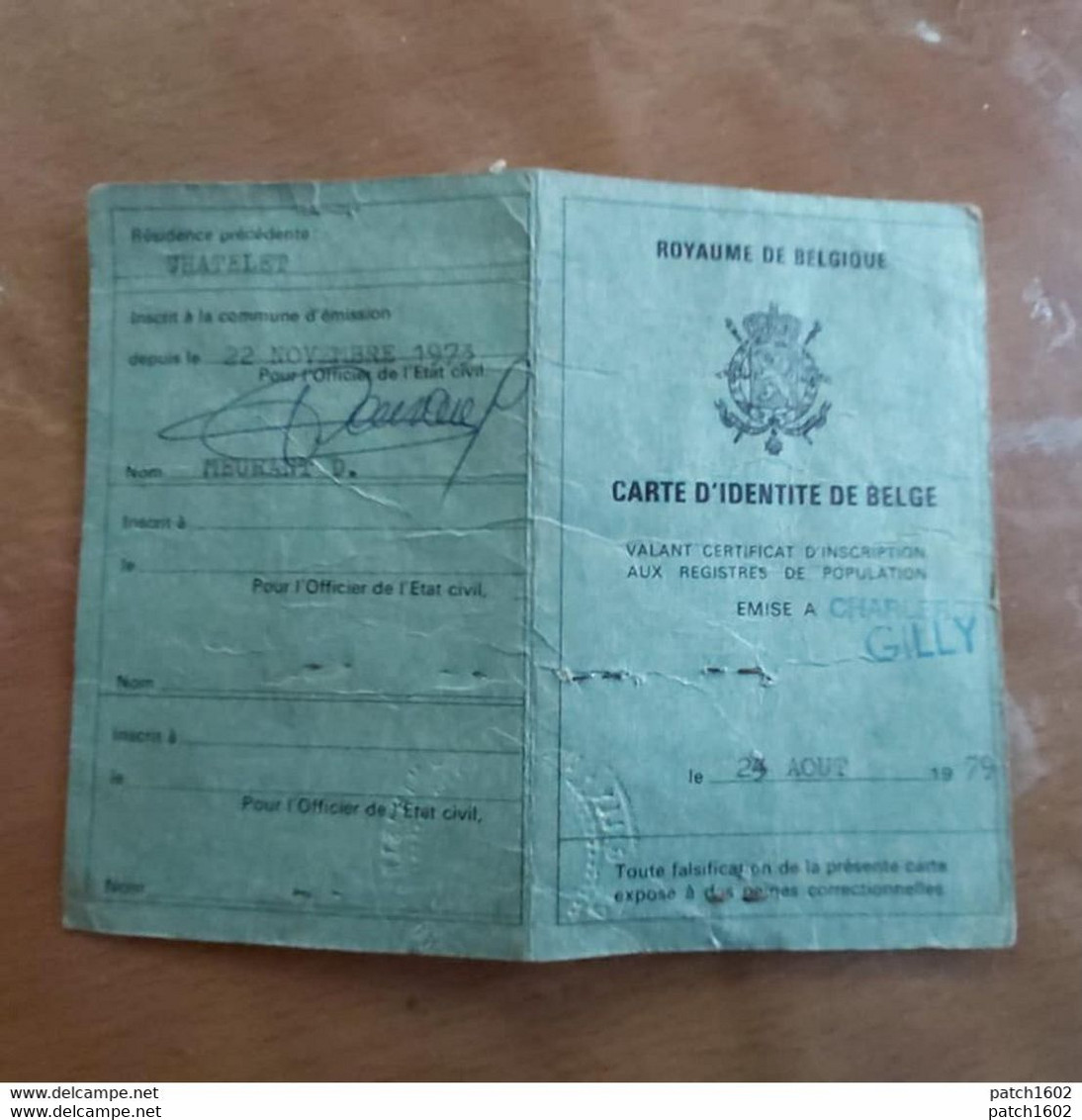 GILLY CHARLEROI Carte Identité 24/08/1979 Monsieur Strobe Né à ACOZ 03/02/1962 - Unclassified