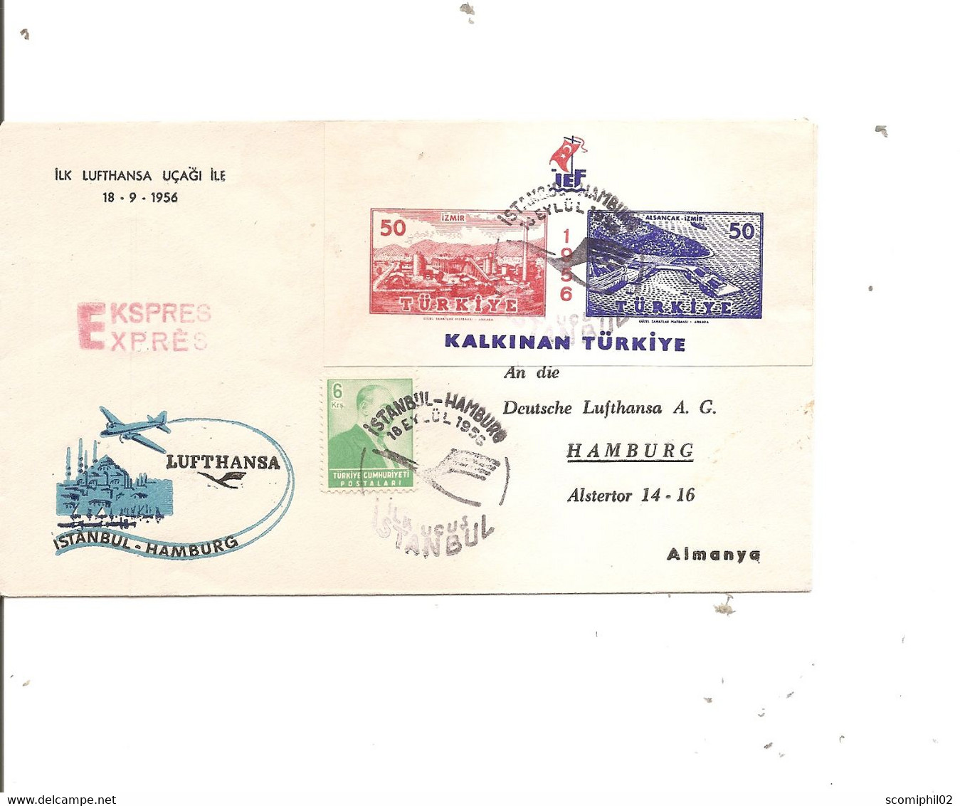 Turquie ( Lettre Exprès En Premier Vol De 1956 De Istanbul Vers L'Allemagne à Voir) - Briefe U. Dokumente