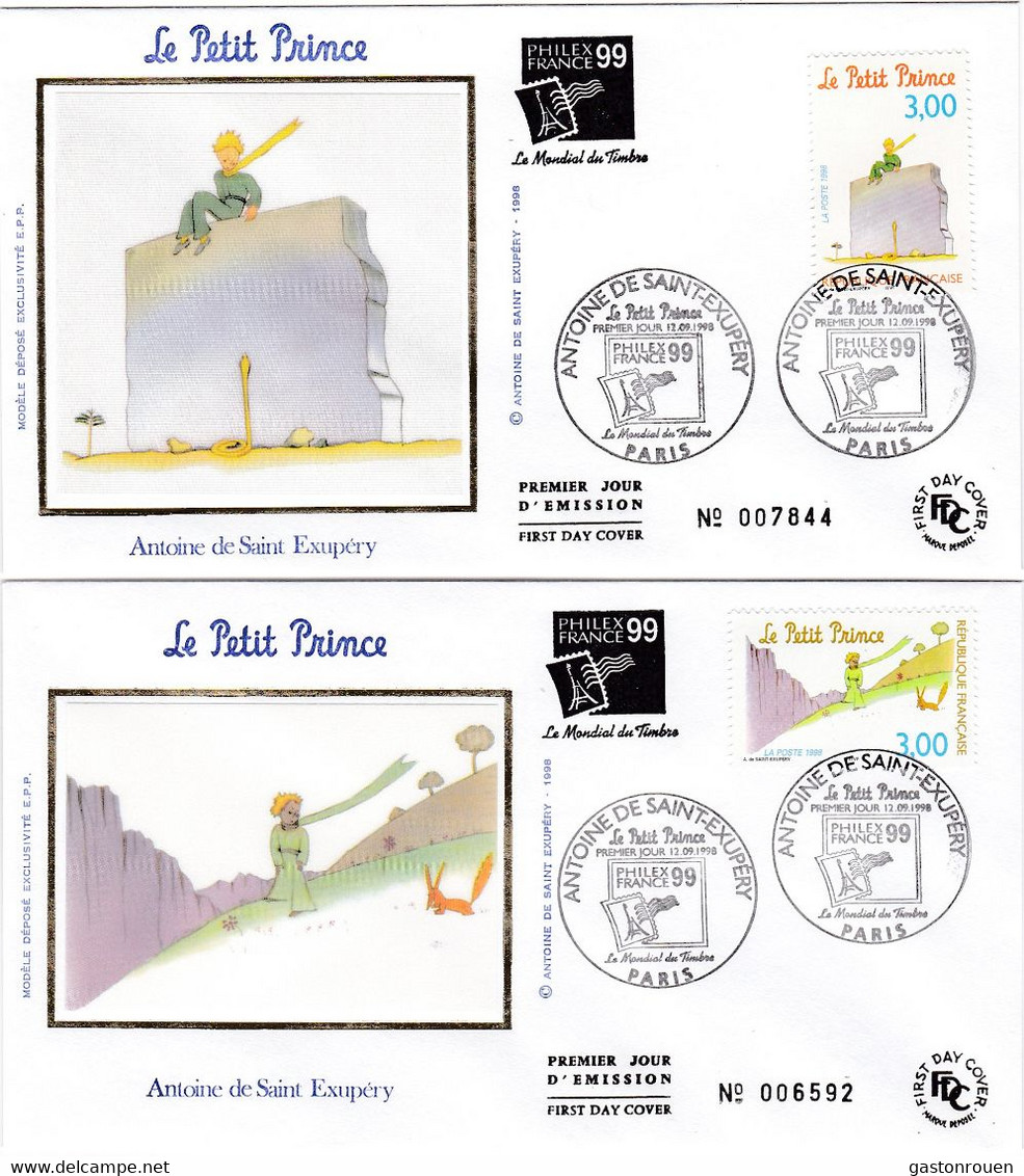 France FDC Premier Jour Soie 1998 5 Enveloppes Petit Prince Saint-Exupéry 3175 à 3179 - 1990-1999