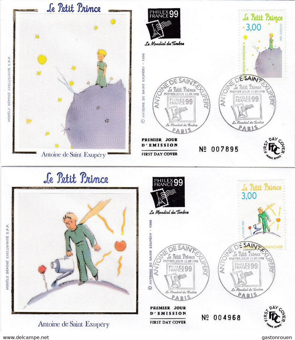 France FDC Premier Jour Soie 1998 5 Enveloppes Petit Prince Saint-Exupéry 3175 à 3179 - 1990-1999