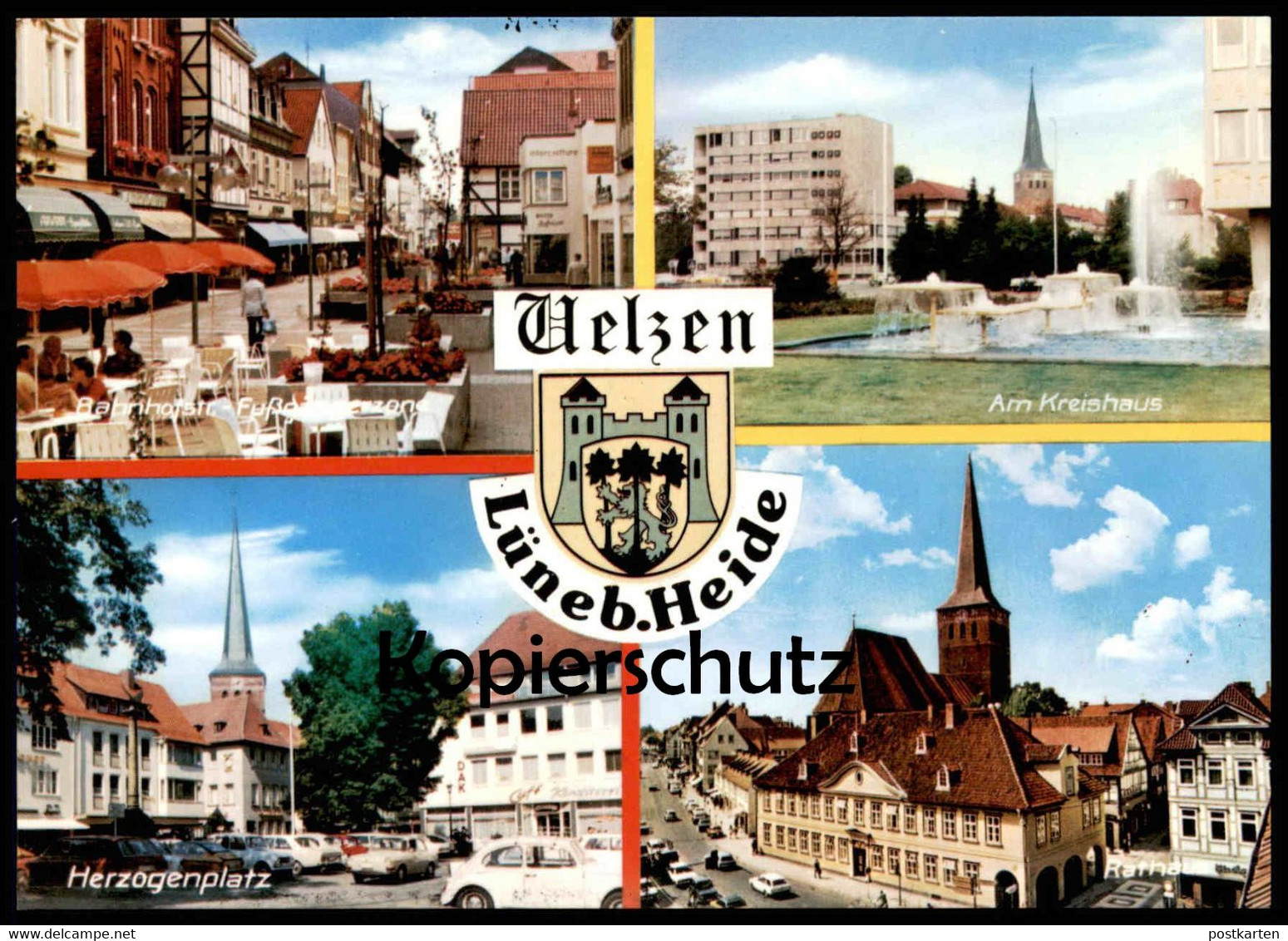 ÄLTERE POSTKARTE UELZEN HERZOGENPLATZ AM KREISHAUS FUSSGÄNGERZONE BAHNHOFSTRASSE RATHAUS VW Käfer Ansichtskarte Postcard - Uelzen