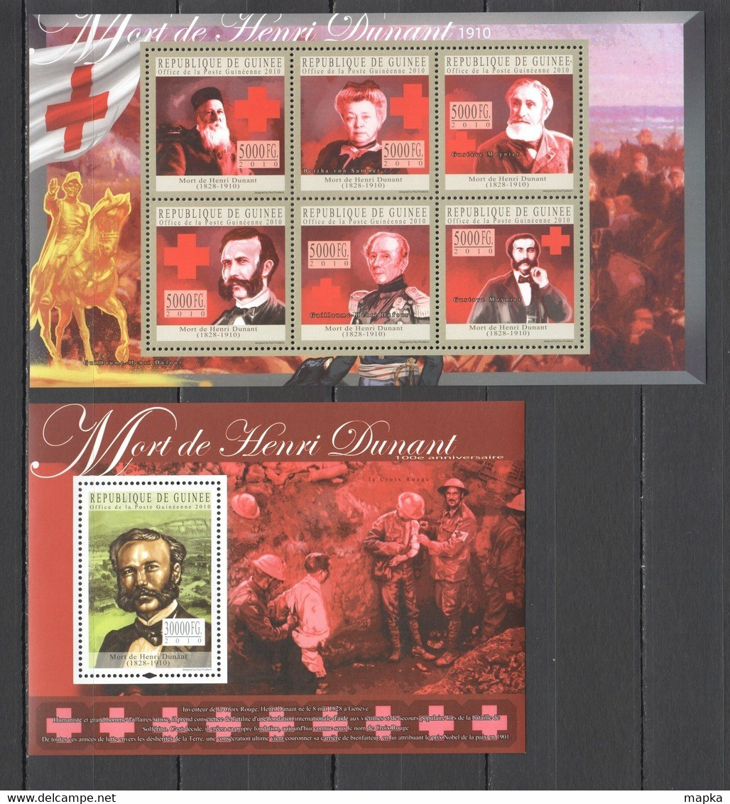 BC400 2010 GUINEE GUINEA FAMOUS PEOPLE HENRY DUNANT RED CROSS 1KB+1BL MNH - Red Cross