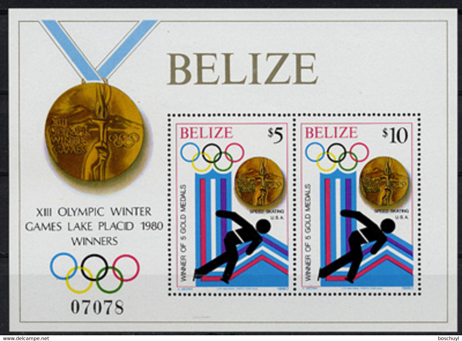 Belize, 1980, Olympic Winter Games Lake Placid, Speed Skating, Sports, Medals, MNH, Michel Block 20 - Belize (1973-...)