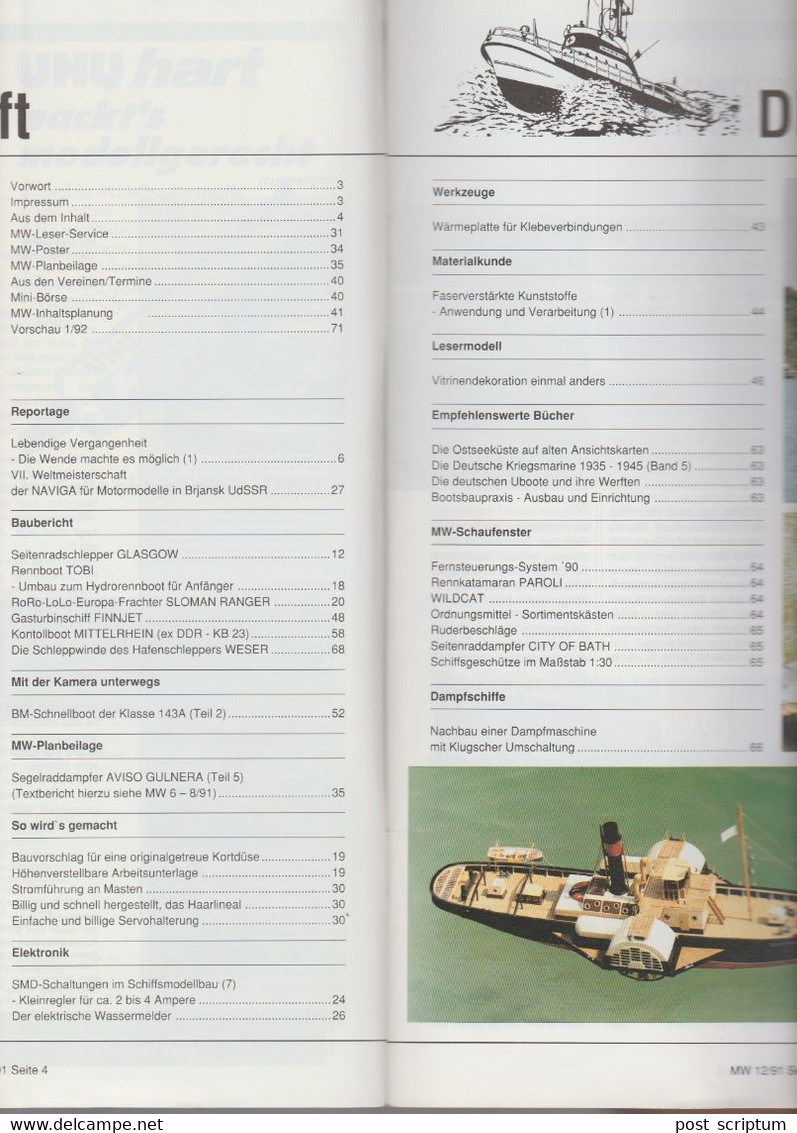 Revue - Schiff - ModellWerft Fachzeitschrift Für Schiffsmodellbauer Dez 1991 : Seitenradschlepper Glasgow - Automóviles & Transporte