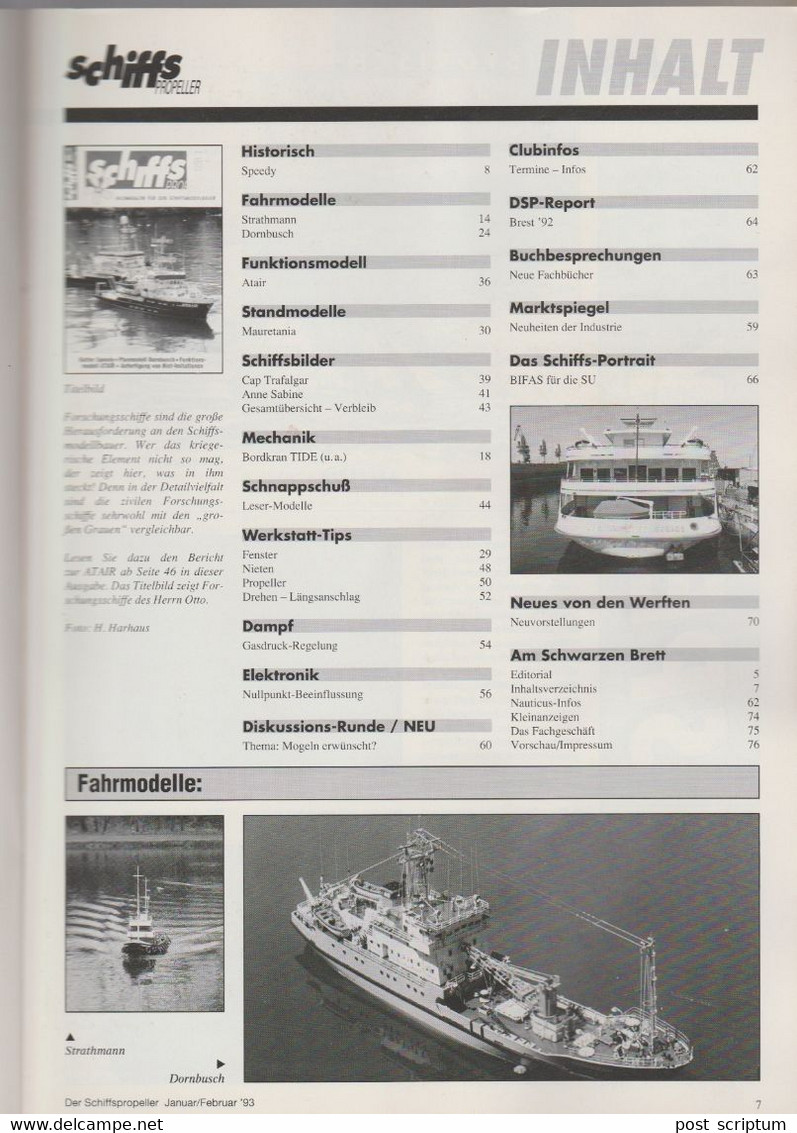 Revue - Schiff - Schiffs Propeller Fachmagazin Für Die Schiffsmodellbauer JF 1993 - Kutter Speedy Planmodell Dornbusch - Cars & Transportation