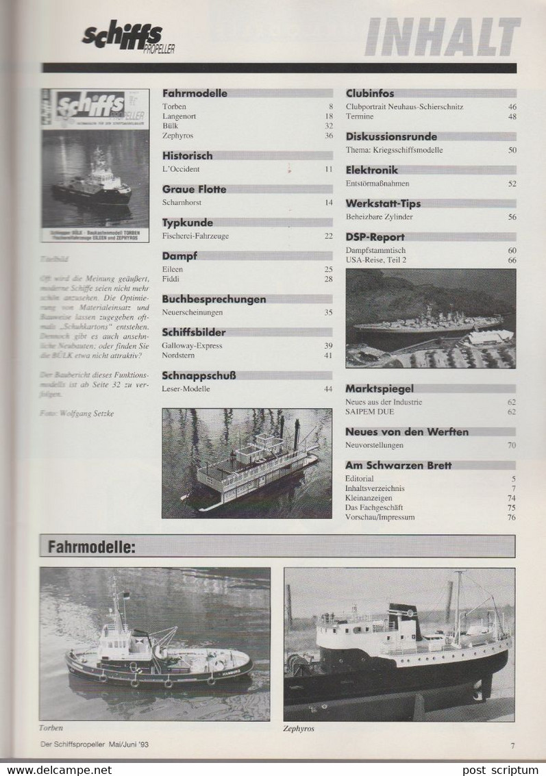 Revue - Schiff - Schiffs Propeller Fachmagazin Für Die Schiffsmodellbauer MJ 1993 -Schlepper Bülk Baukastenmodell Torben - Auto & Verkehr