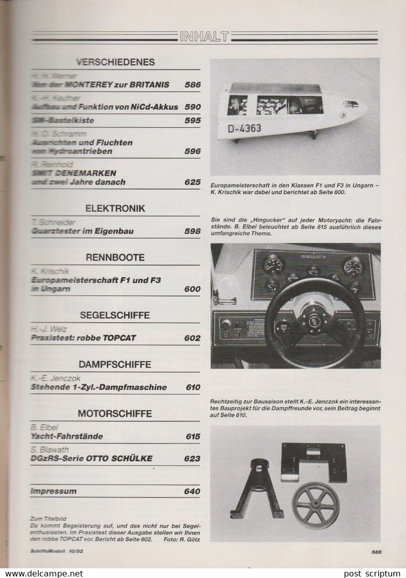 Revue - Schiff - Schiffs Modell  Okt 1992 - Robbe Topcat - DGzRS Serie Quartztester Im Eigenbau - Auto En Transport