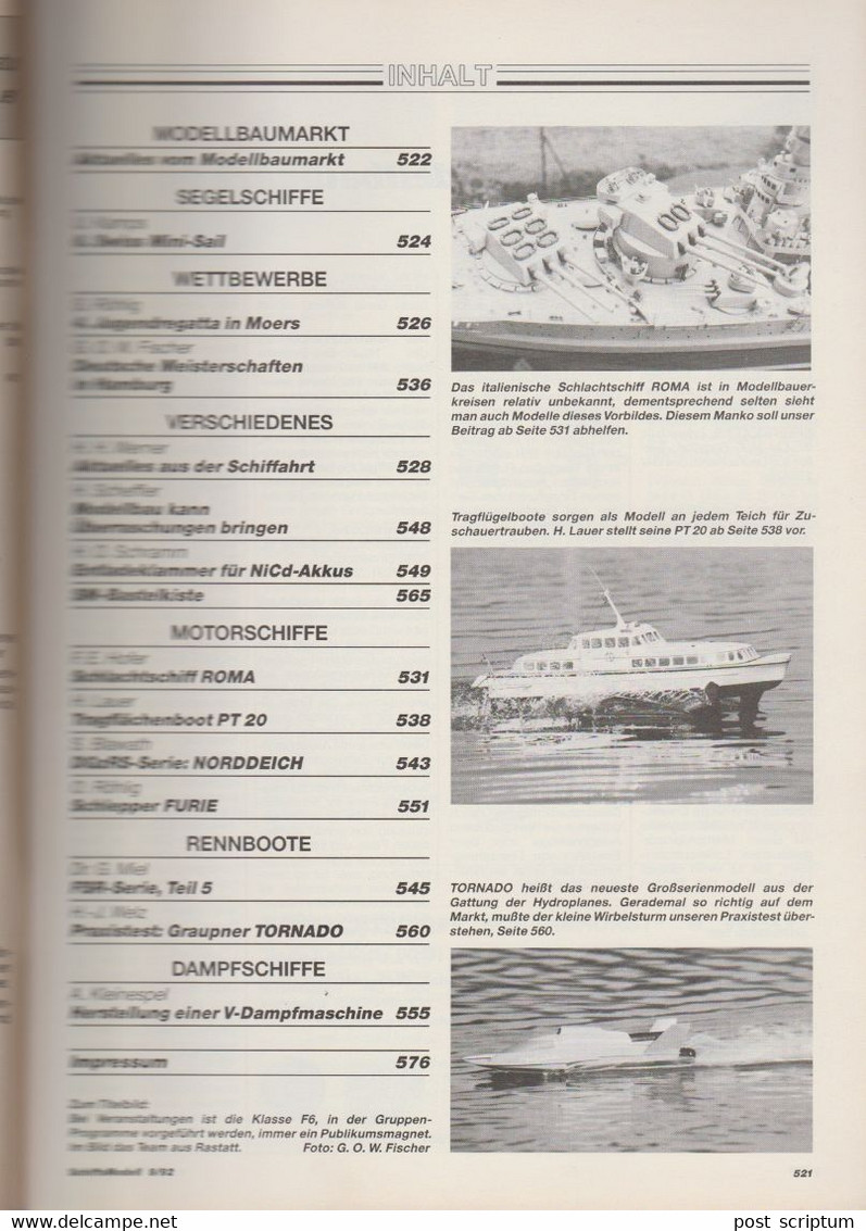 Revue - Schiff - Schiffs Modell  September 1992 - Graupner Tornado - Automobile & Transport
