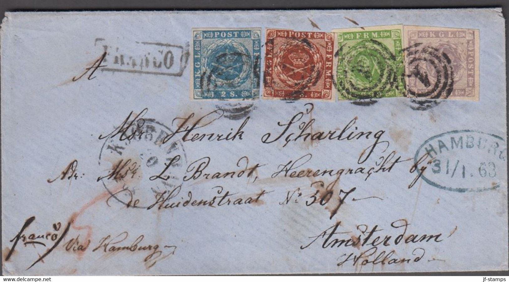 1863. DANMARK. Very Unusual And Interesting 30 Skilling Franking On Cover To Amsterda... (Michel 6+) - JF424615 - Storia Postale
